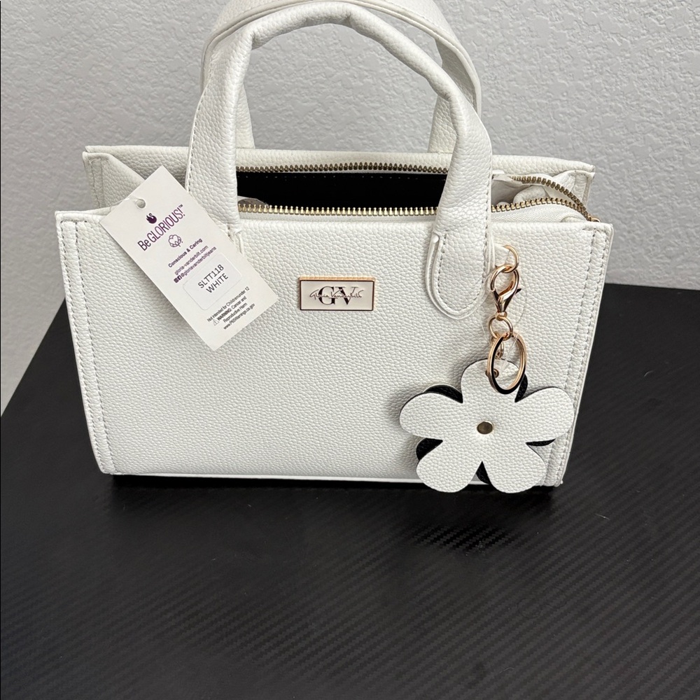 White Handbag with Flower Charm